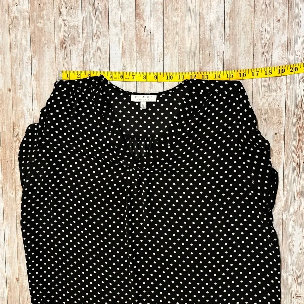 Chaus Black Polka Dot V-Neck Flutter Sleeve Blouse - Picture 3 of 6